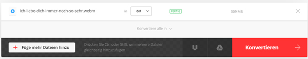 WebM-Datei in Convertio laden