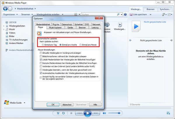 Windows Media Player aktualisieren