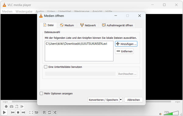 AVI-Datei hinzufügen