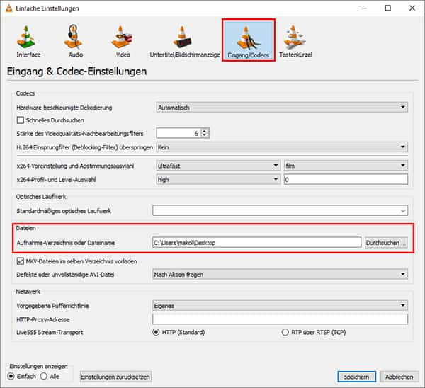 Eingang und Codes einstellen