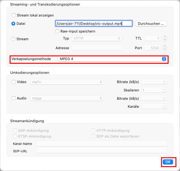 Ausgabeformat auswählen