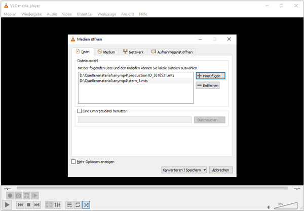 MTS in VLC hinzufügen