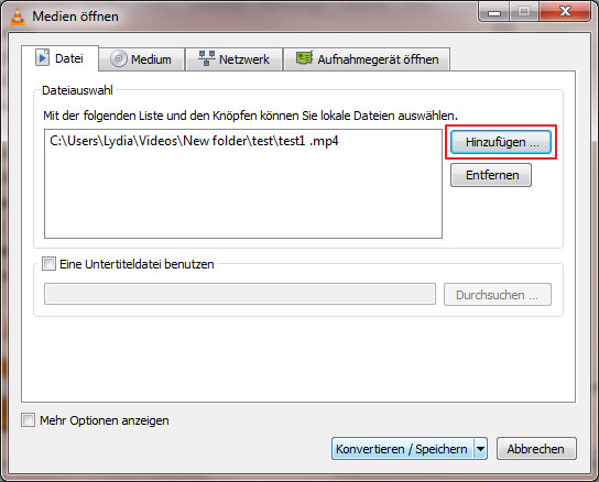 VLC Datei hinzufügen