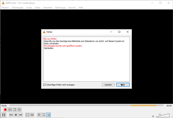 VLC Blu-ray Fehlermeldung