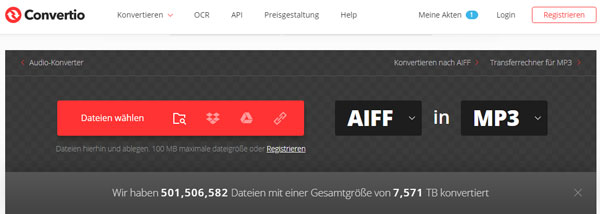 AIFF in MP3 umwandeln mit Online AIFF to MP3 Converter