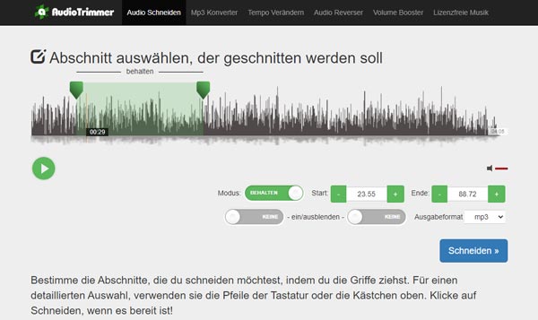 Audio mit AudioTrimmer schneiden