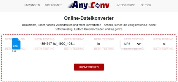 CDA in MP3 umwandeln mit AnyConv