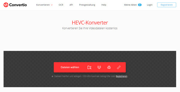 Videos in H.265 konvertieren mit Convertio