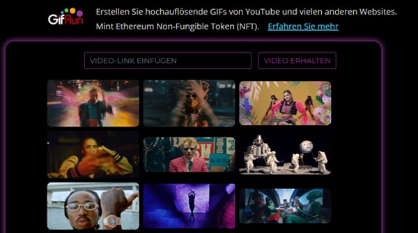YouTube in GIF umwandeln auf der Webseite GifRun