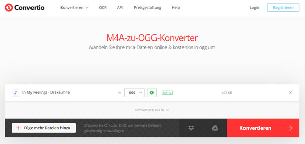M4A in OGG umwandeln mit Convertio