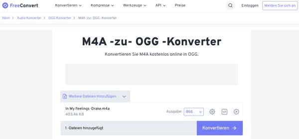 M4A zu OGG konvertieren mit FreeConvert