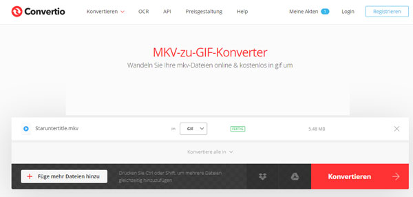 MKV in GIF mit Convertio umwandeln