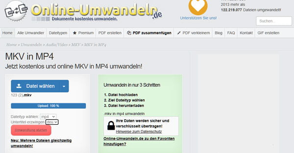 MKV in MP4 konvertieren mit Online Umwandeln