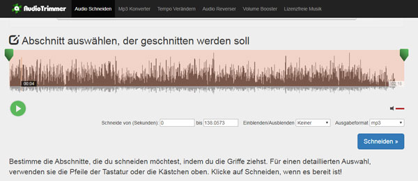 MP3 schneiden mit online Audio Trimmer