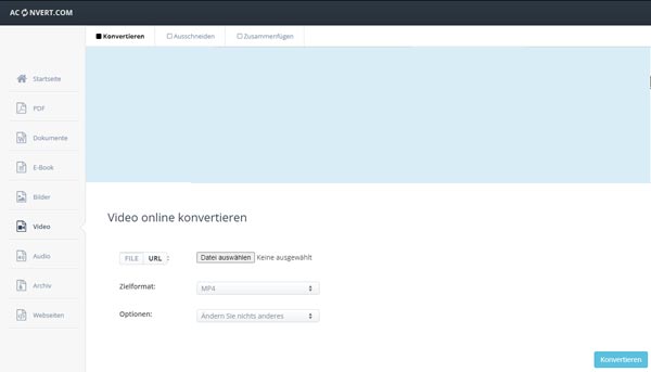 MP4 in ACONVERT hochladen