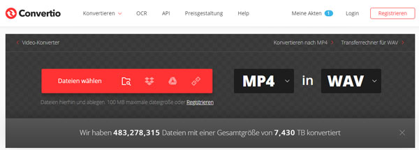 MP4 in WAV umwandeln mit Convertio