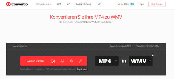 MP4 in WMV umwandeln mit Convertio
