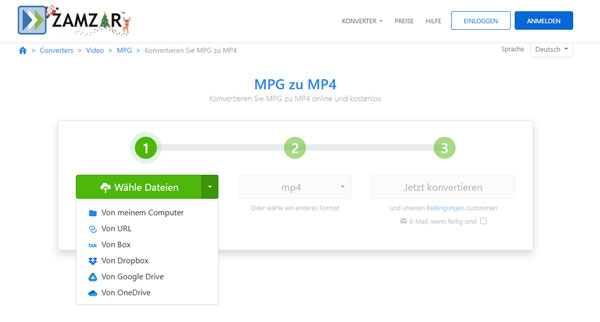 MPG in MP4 konvertieren mit Zamzar