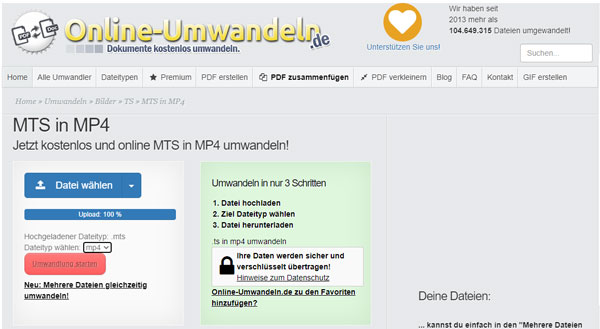 MTS in MP4 online umwandeln