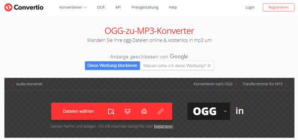 OGG in MP3 umwandeln mit Convertio