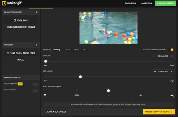 YouTube in GIF umwandeln auf der Webseite Makeagif